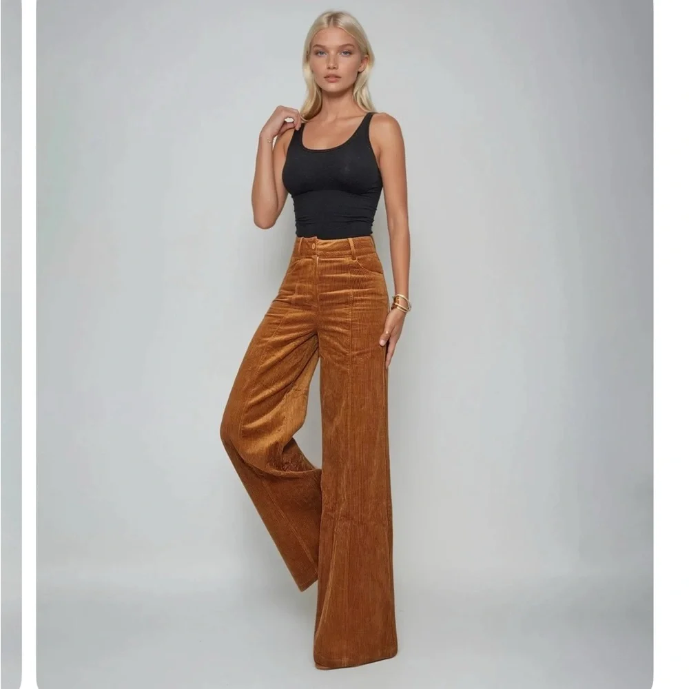 Unique Vintage Rich Brown Wide Leg Corduroy Pants - Picture 3 of 7